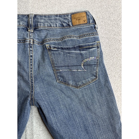 American Eagle Outfitters Skinny Kick Bootcut Jeans Womens 6 Blue Distressed - Picture 15 of 16